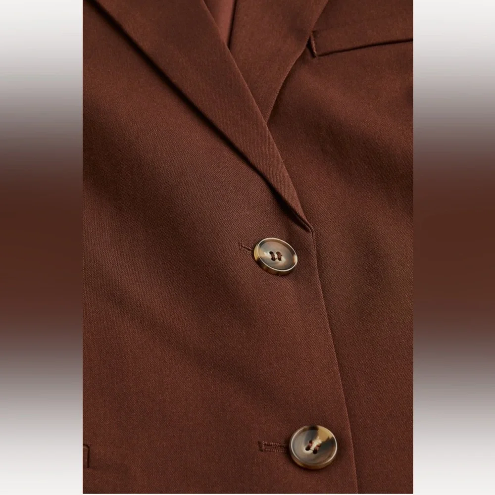 H&M chocolate brown button front blazer jacket - Picture 2 of 2